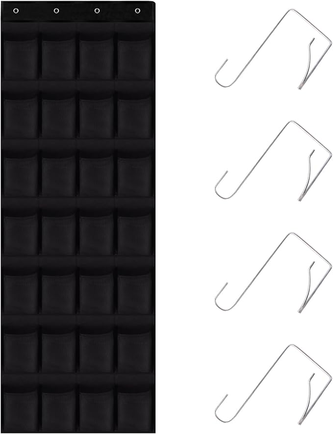 Teikou 28 Mesh Pockets Hanging Shoe Organizer, Over the Door Shoe Organizer，Closet Storage Holder for Back of Door Storage Holder for Back of Door(Black)