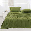 Simple&Opulence Belgian Linen Sheet Set Solid Color - 4 Pieces (1 Flat Sheet, 1 Fitted Sheet & 2 Pillowcases) Natural Flax Cotton Blend Soft Breathable Farmhouse Bedding - Queen Size, Forest