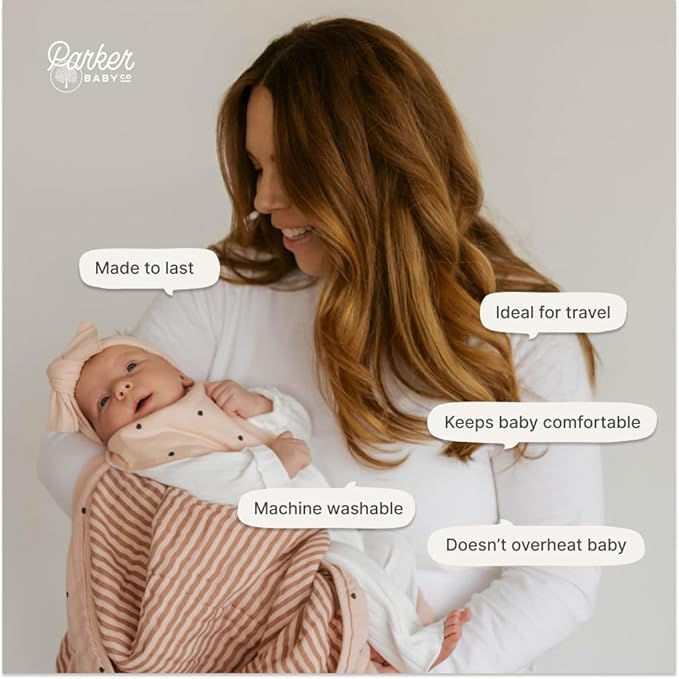 Parker Baby Muslin Blanket | 100% Soft Cotton Toddler Quilt & Baby Muslin Swaddle | Gender Neutral Design 47" x 47" Blanket