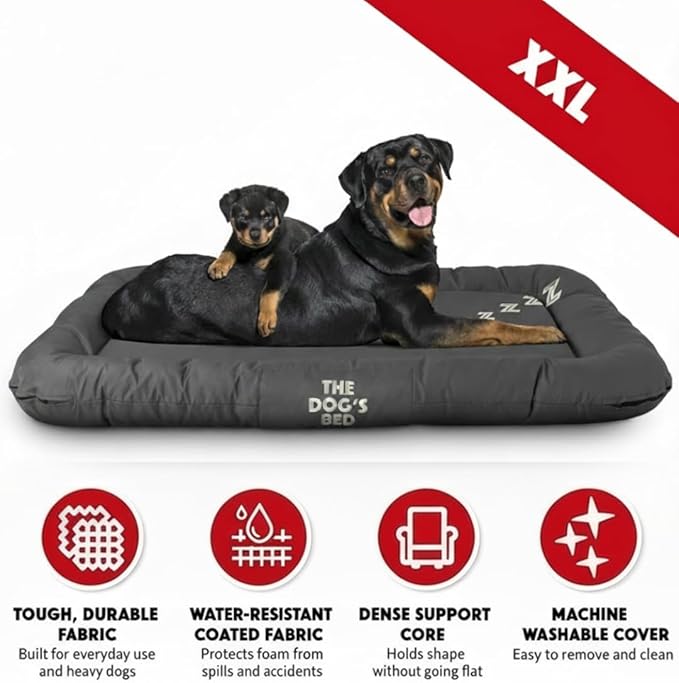 The Dog’s Bed Utility Waterproof Dog Bed, XXL, Grey – Extra Extra Large Outdoor Dog Bed for Giant Breeds, Durable Oxford Fabric, Tough YKK Zippers, Washable Removable Cover