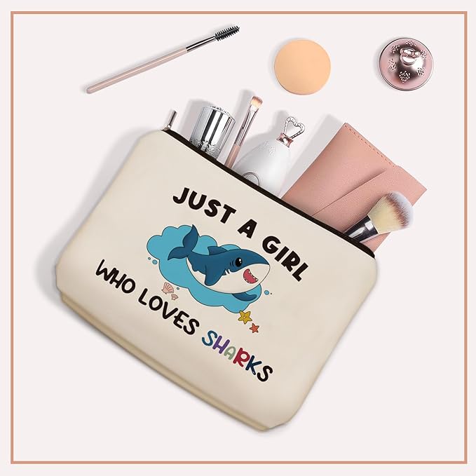 Girlly Shark Makeup Bag Valentines Day Gifts: Sharks Themed Cosmetic & Toiletry Organizer Pouch For Daughters, Sisters,Mom, Friends,Teen Girls & Women.Ideal Shark Lover Gift For Travel, Birthdays.