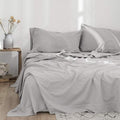 Simple&Opulence Belgian Linen Sheet Set Solid Color - 4 Pieces (1 Flat Sheet, 1 Fitted Sheet & 2 Pillowcases) Natural Flax Cotton Blend Soft Breathable Farmhouse Bedding - Full Size, Grey
