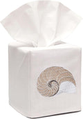 Jacaranda Living Square Tissue Box Cover, Linen/Cotton Fabric Tissue Holder, Decorative Cloth Tissue Cube Cover, Coastal Designs Striped Nautilus (Beige)