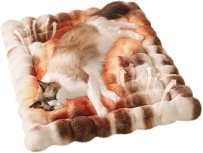 SOMAHE Cat Bed Ultra Soft Plush Machine Washable Pet Mat with Non-Slip Rubber Bottom for Indoor Cats & Dogs Faux Fur Cushion Pad for Floor Couch Carrier for Kittens & Puppies 23 x 15 Inch Medium Brown