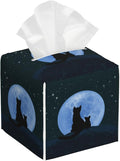 POIUBLE Leather Tissue Box Holder Cat Looking at The Moon Tissue Box Cover Square Waterproof Tissue Holder Organizer Modern Napkin Holder for Bedroom Dresser Night Stand Office Desk
