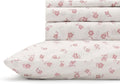 Linen Home 100% Cotton Printed Percale Sheets California King Size, Deep Pocket, 4 Pieces Set-1 Flat, 1 Deep Pocket Fitted Sheet and 2 Pillowcases, Crisp Cool Bed Linen, Mauve Silhouette Floral