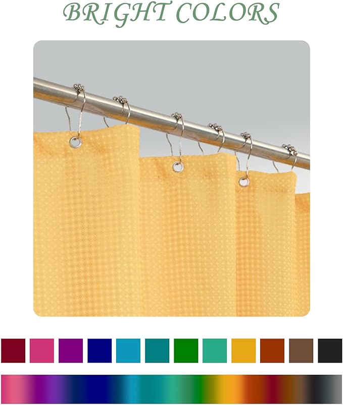 ggaimwf 72x78 Inch Solid Color Shower Curtain for Bathroom Waffle Bath Water Resistant Fabric Curtains Green Mustard Modern Thick Shower Stall Curtain with Metal Hooks