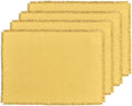 Solino Home Fringe Linen Placemats Set of 4 - Marigold Yellow Placemats 14 x 19 Inch - 100% Pure Linen Table Mats for Spring, Easter
