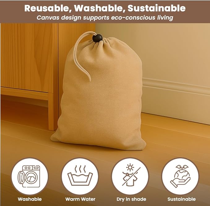 LFH Cotton Rich Shoe Storage Bags with Drawstring, Dustproof Breathable Reusable Organizer, Perfect For Travel, Dorm, Hotel, College, Gym, Easy to Carry, Machine Washable 8"x17" (Pack of 4) - Beige