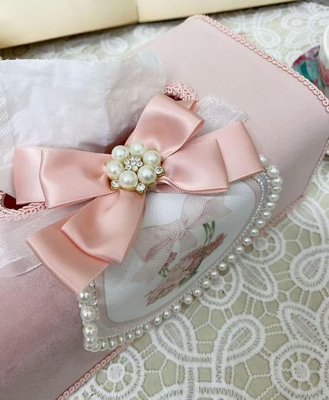 Tissue Cover Holder Fabric Art Cute Tissue Box Cover Dispenser Napkin Organizer for Bathroom Bedroom Office and Car (C-Pink)