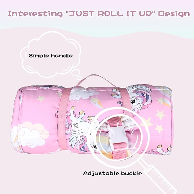Hi Sprout Toddlers Nap Mat with Removable Pillow and Soft Blanket, Lightweight Daycare Preschool Kindergarten Sleeping Bag, Travel Slumber for Kids Girls Boys