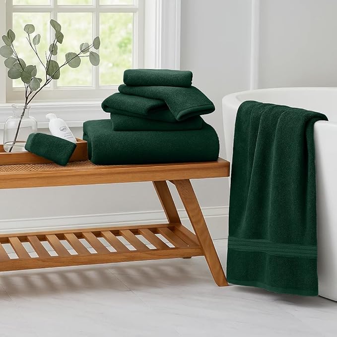 RIVERSIDE Pack of 8 Towels Set, 2 Large Bath, 2 Hand, 4 Face Washcloths, 100% Cotton Hotel Quality, Super Soft, Quick Dry, Highly Absorbent Perfect for Bathroom, Hunter Green