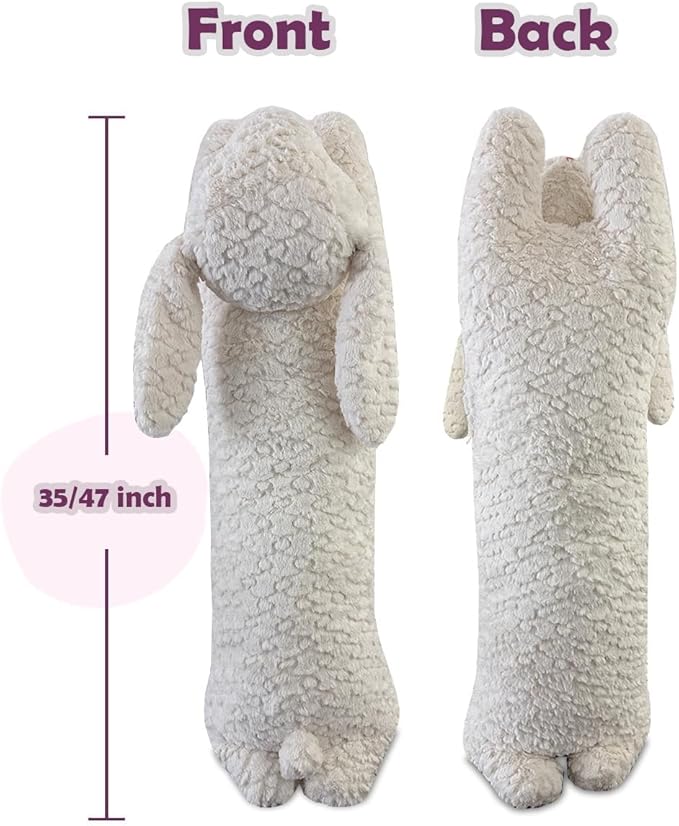 Hofun4U Rabbit Plush Pillow, Rabbit Stuffed Animal, Rabbit Plush Long Body Pillow Gift for Kids Adults (White,47 inch)