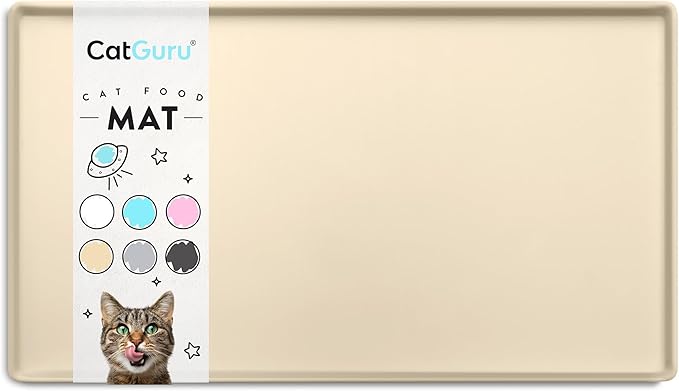 CatGuru Cat Food Mat, Small & Large Pet Feedingd Mat, 100% Waterproof Cat Mats for Food and Water, Silicone Mats for Pet Bowls, Non-Slip Placemat for Water Bowl or Fountain (Small, Sand)