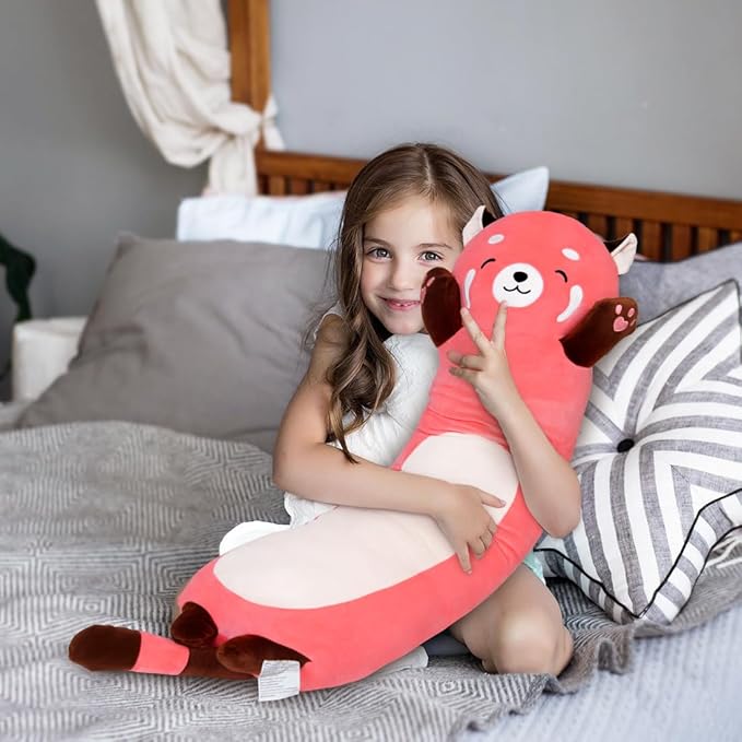 MIAOHAHA Long Plush Raccoon Pillow - Cute Plush Toy Doll Stuffed Animal Hugging Pillow for Sleeping, Gift for Kids and Girls (Pink, 70cm/27.5in)