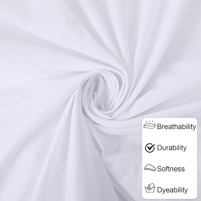 Cotton Muslin Fabric 59 inch x 5 Yards Light Weight Bleached Muslin Linen Fabric Material for Sewing Material Embroidered Apparel Cloth White