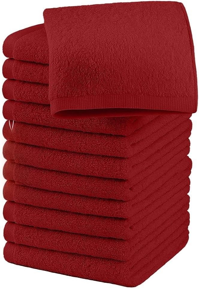 RIVERSIDE 12 Pack Washcloths - 12x12 Inches, 500 GSM, 100% Ring-Spun Cotton - Soft, Absorbent & Durable Face and Body Towels - for Bathroom, Spa, Gym, Makeup Removal & Everyday Use - Red