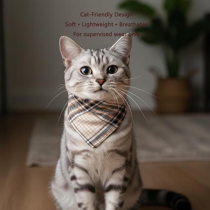 Small Dog Bandana,Soft Cotton Pet Triangle Scarf for Small Dogs & Cats,Lightweight Tie-On,Pet Photo Prop,Cute Holiday Dog Bandana 2 Pack (Brown)