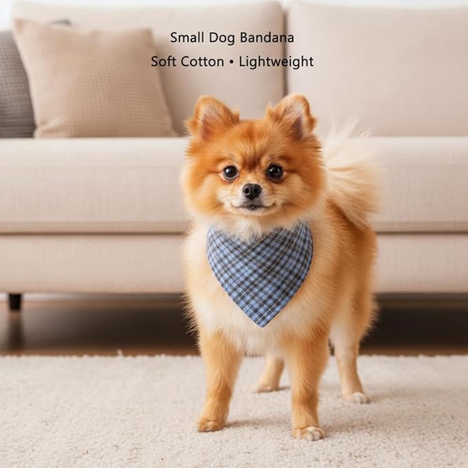 Small Dog Bandana,Soft Cotton Pet Triangle Scarf for Small Dogs & Cats,Lightweight Tie-On,Pet Photo Prop,Cute Holiday Dog Bandana 2 Pack (Bule)