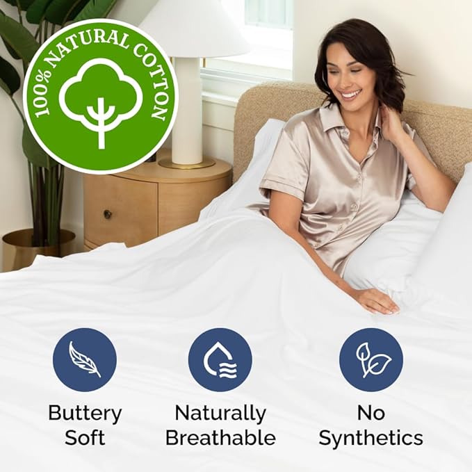 400 Thread Count Cotton Sheet Set - Cal King Size 100% Cotton Sheets - Easily Fits 8" to 16" Mattress - Silky-Soft, Wrinkle Free, Breathable & Comfy - Deep Pockets & Hotel Quality Bedding Set - White