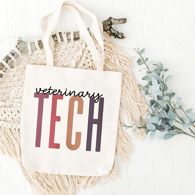 Vet Tech Canvas Tote Bag for Women Veterinary Technician Shopping Bags Reusable Grocery Bag Eco-Friendly Bags