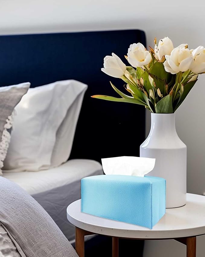 Sky Blue Tissue Box Cover Rectangular - Plus Size Large Tissue Box Cover Rectangle [JESMINI] Faux Leather Tissue Box Holder Long for Extra Large Rectangle Facial Tissue Box