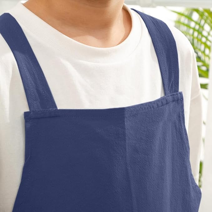Kids Cotton Cross Back Aprons Children Chef Pure Child Apron with 2 Pockets for Baking Painting Cooking