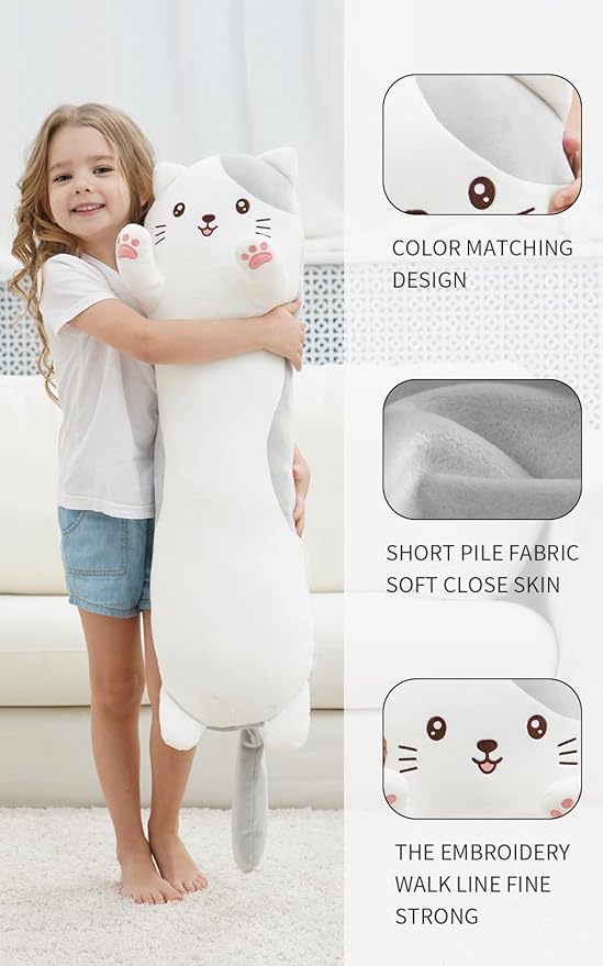 Dalmao 36" Cat Stuffed Animal, Soft Long Pillow Doll Cute Cartoon Kitten Plush Body Pillow Plushies Toy Gift for Kids, Girls, Birthdays, Valentine's, Christmas