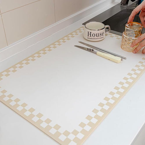 2PCS Coffee Bar Mat for Countertop Super Absorbent Hide Stain Cuttable Dish Drying Mat for Kitchen Counter,Beige White
