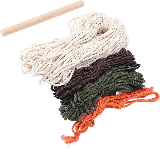 Macrame Kit Pattern, DIY Weaving Material Set for Adults, Peaceful Relaxing Craft Kit with Cotton Threads, Wooden Stick and User Manual, Bohemian Style Home Decor for Women