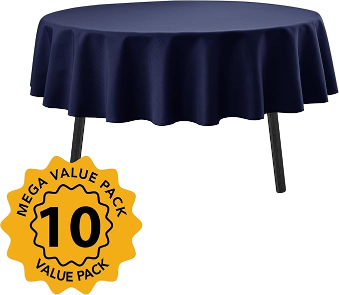 10-Pack Navy Blue Round Tablecloths, 90 Inches, Stain-Resistant Polyester for 4-5 Ft Round Tables - Washable Table Covers for Weddings, Banquets, Birthday Parties, Events