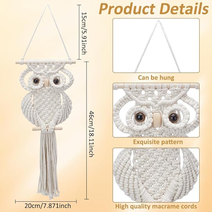 FREEBLOSS Macrame Owl Kit for Beginners Macrame Owl Wall Hanging Tapestry Kit Creative DIY Macrame Owl Boho Macrame Wall Hanging DIY Macrame Kit with Video Tutorial