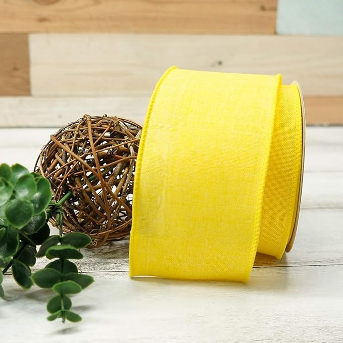 CT CRAFT LLC Burlap Fabric Wired Ribbon 2.5" x 10 Yards Yellow Color for Christmas Home Wedding Decor Gift Wrapping Tree Topper Bow Wreath Bouquet DIY Crafts