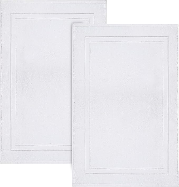 Infinitee Xclusives Premium Cotton Bath Mats for Bathroom – Pack of 2 | 34x22 Inches | Ultra Soft, Super Absorbent, Non-Slip, Machine Washable Mats (White) [Not a Rug]