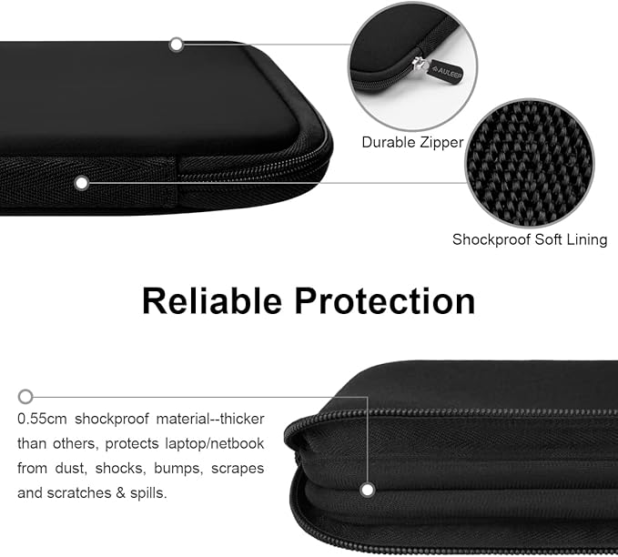 AULEEP 13-14 Inch Laptop Sleeves, Neoprene Water-Resistant Notebook Computer Pocket Tablet Chromebook Carrying Sleeve for MacBook Air/MacBook Pro 13-14 inch for HP/Dell/Lenovo/Asus/Acer, Black