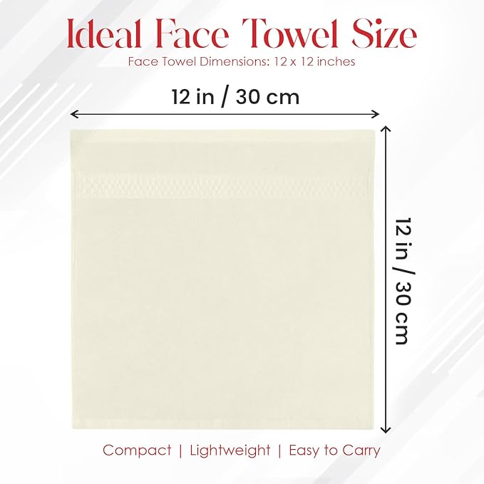RIVERSIDE 12 Pack Premium 100% Cotton Face Wash Cloths, 12 x 12 Inches, Soft & Absorbent Face Towels for Bathroom Wash Clothes, 550 GSM, Luxury WashCloths for Showering, Body, Spa & Gym, Cannoli Cream