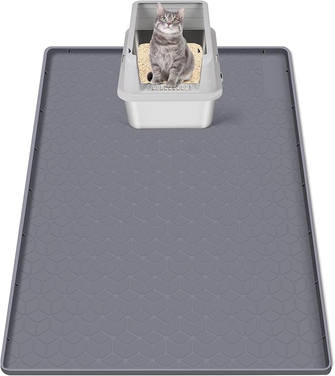 Bartuke Cat Litter Mat, Extra Large 34" x 22" Silicone Mat Litter Trapping Mat for Scatter Control, Soft on Kitty Paws, Easy to Clean (Dark Grey)