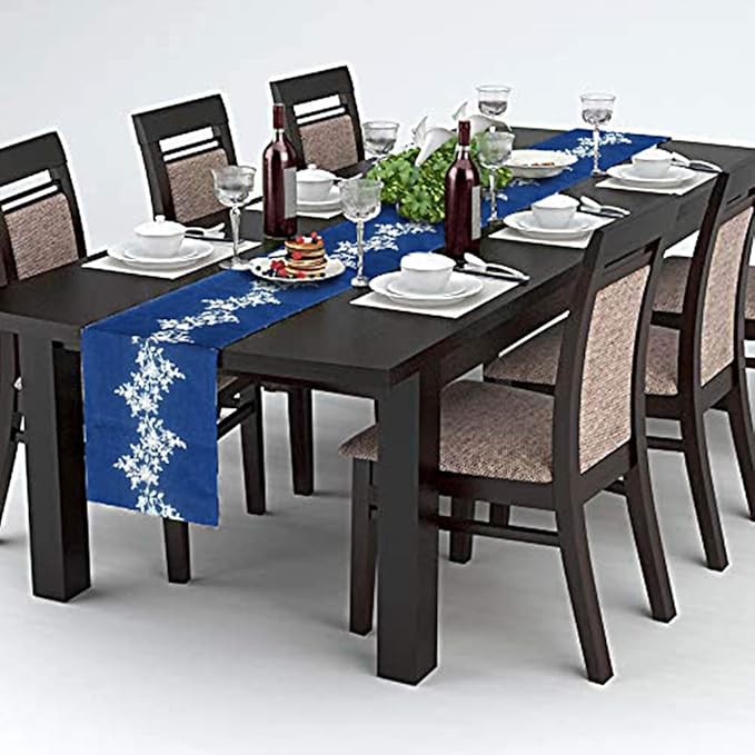 AAYU Designer Denim Table Runner/Bed Runners Limited and Exclusive Edition with Middle Floral Embroidery | 16 Inch X 108 Super Premium Quality Perfect for Wedding, Parties, Daily Décor