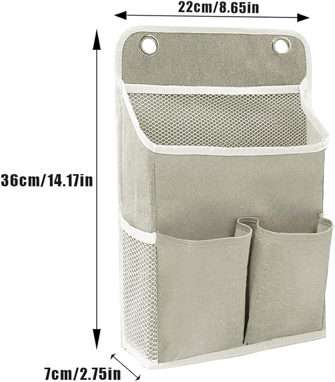 Tiiyee 2 Pack Wall Hanging Storage Bag, Wall Hanging Organizer Bag, Hanging Storage Basket with Pockets Sticky Hook Waterproof Bin Foldable Linen Fabric Basket for Bathroom Bedroom Office Home Kitchen