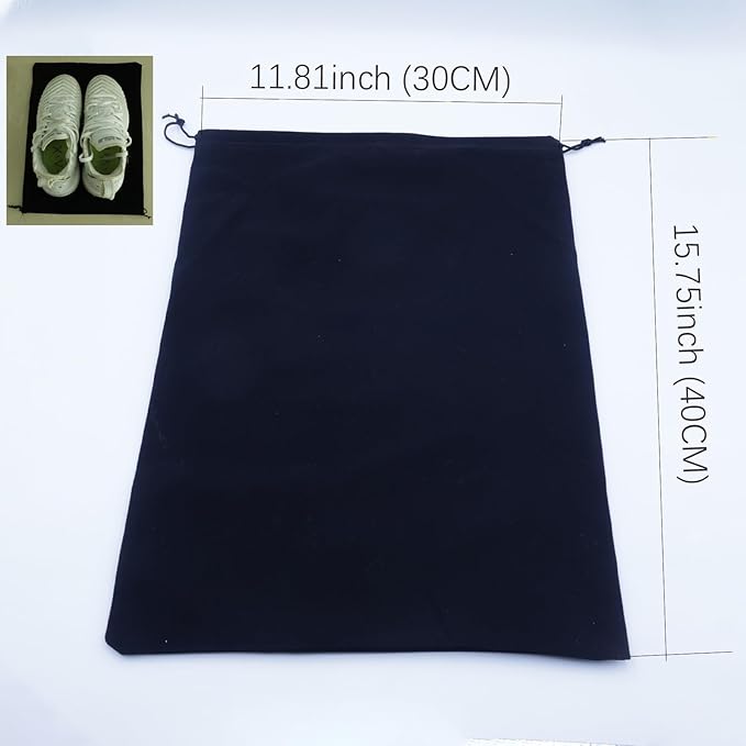 JACUXLSS Large Shoe Bags for Travel Storage, Black Flocking Fabric Organizer for Luggage Suitcase and Shoe Rack, Portable Dust Proof Drawstring Essentials for Men Women GYM Packing