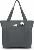 TOPDesign 1-Pack Canvas Tote Bag with an External Pocket, Reusable Grocery Shopping Bag, Top Zipper Closure, Daily Essentials (Grey)