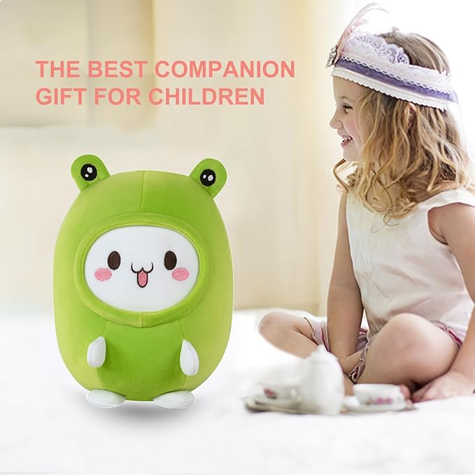 stocaggio Kids Travel Pillow - 2-in-1 Deformable Kids Neck Pillow for Traveling, Soft U-Shaped Pillow with Adorable Animal Design, Comfy Sleep and Play, Ideal for Airplanes and Traveling (Green Frog)