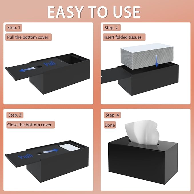 SILUT Tissue Box Cover Rectangular, Extra Large Tissue Box Cover, Plus Size Large Tissue Box Holder, Acrylic Tissue Holder for Bathroom, Home, Restaurant, Kitchen - Shiny Black, 9.85x5.1x5.28''