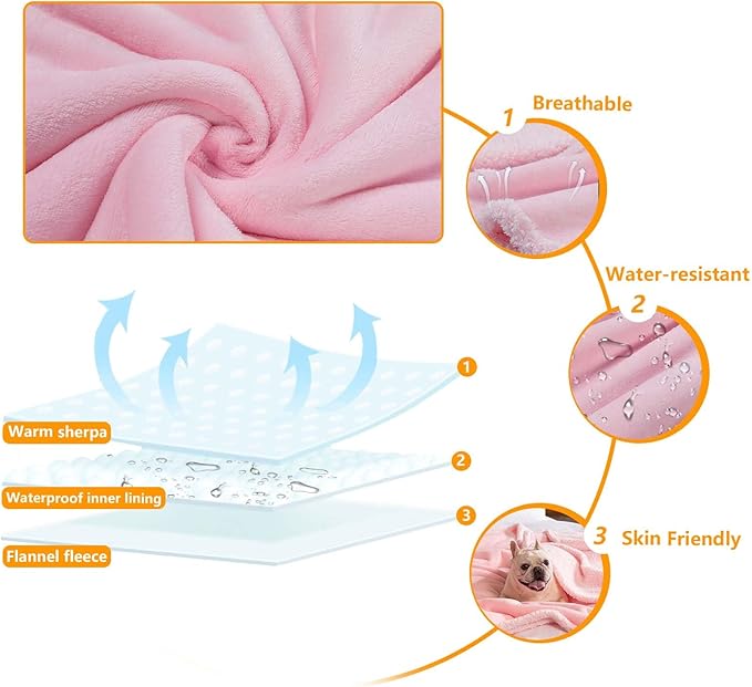 Maidewow Waterproof Dog Blanket Reversible Fluffy Pet Bed Cover Pink Puppy Blankets Leakproof Sofa Couch Washable Cover Cat Pet Blanket for Warm-M