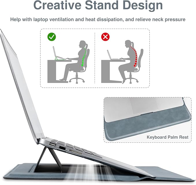 Allinside 13-14 Inch Laptop Sleeve Case for MacBook Pro 14" 2021-2024/MacBook Air 13" 2010-2017/MacBook Pro 13" 2010-2015, Waterproof Matte PU Leather Sleeve Cover with Stand & Accessory Pouch, Blue