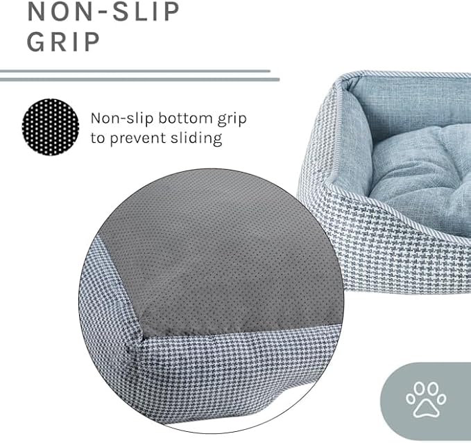Sam's Pets Arlo Orthopedic Blue Plaid Dog Bed with Soft Fabric, Easy Cleaning, Non-Slip Grip, Modern Design, Large