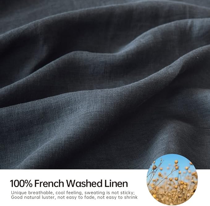Simple&Opulence Washed Linen Bed Sheet Set Basic Style 4 Pieces (1 Flat Sheet & 1 Fitted Sheet & 2 Pillowcases) 100% Natural French Flax Soft Breathable Farmhouse Bedding (King, Dark Grey)