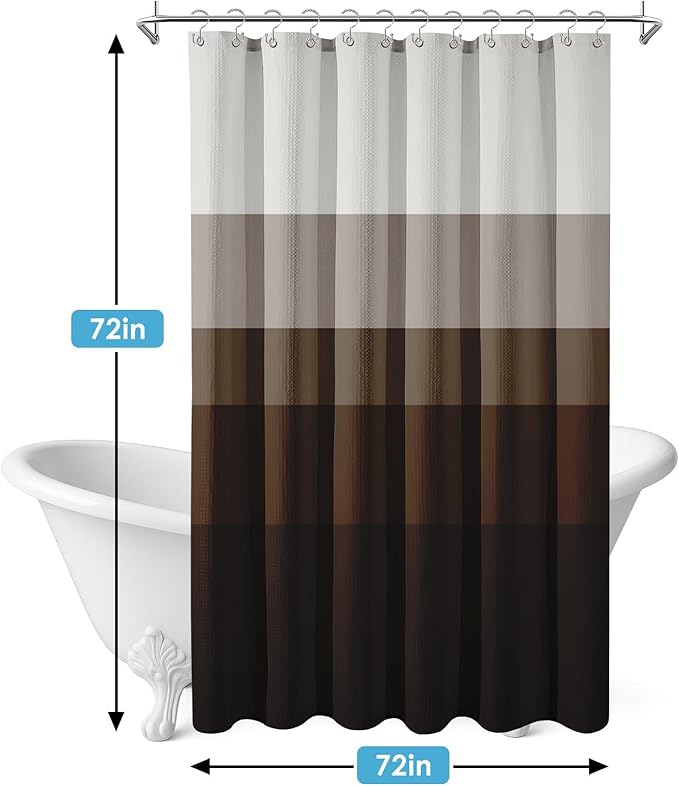 Nesphy Shower Curtain and Liner, Brown Ombre Striped 3 in 1 Shower Curtain and PEVA Liner Set with 12 Rust-Resistant Metal Hooks, Waterproof Fabric Shower Curtains for Bathroom, 72 W x 72 H