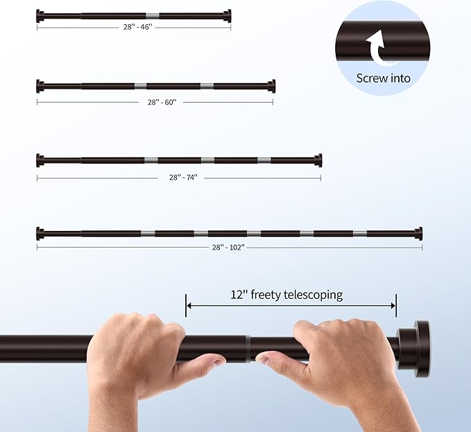 Mcrbeay Shower Curtain Rod, 1" Diameter Heavy Duty Tension Shower Rod, Non Slip Adjustable 28-46 inch No Drilling Shower Curtain Rods Spring Tension For Bathroom, Shower Stall, No Rust, Bronze