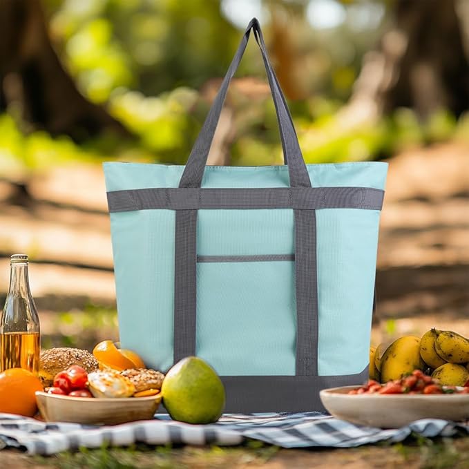 mosago Reusable Grocery Tote Bags, Insulated Cooler Shopping Bag for Women/Men, Pizza/Food Delivery Bags to Keep Food Hot/Cold for Commercial Food Transport, Cooler Bag for Travel/Beach/Picnic, Green